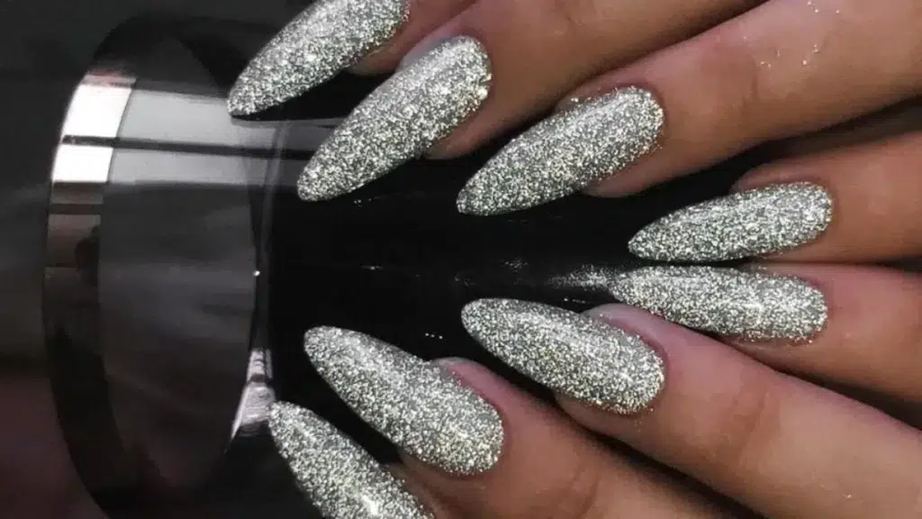 Silver sparkle nails