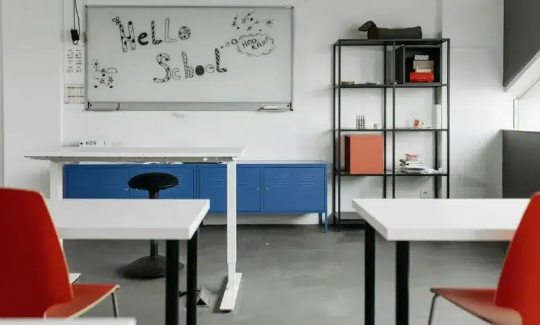Hello School on white board in classroom
