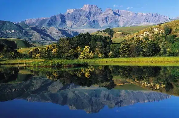 A picturesque view of the valleys of Drakensberg Mountains in South Africa.