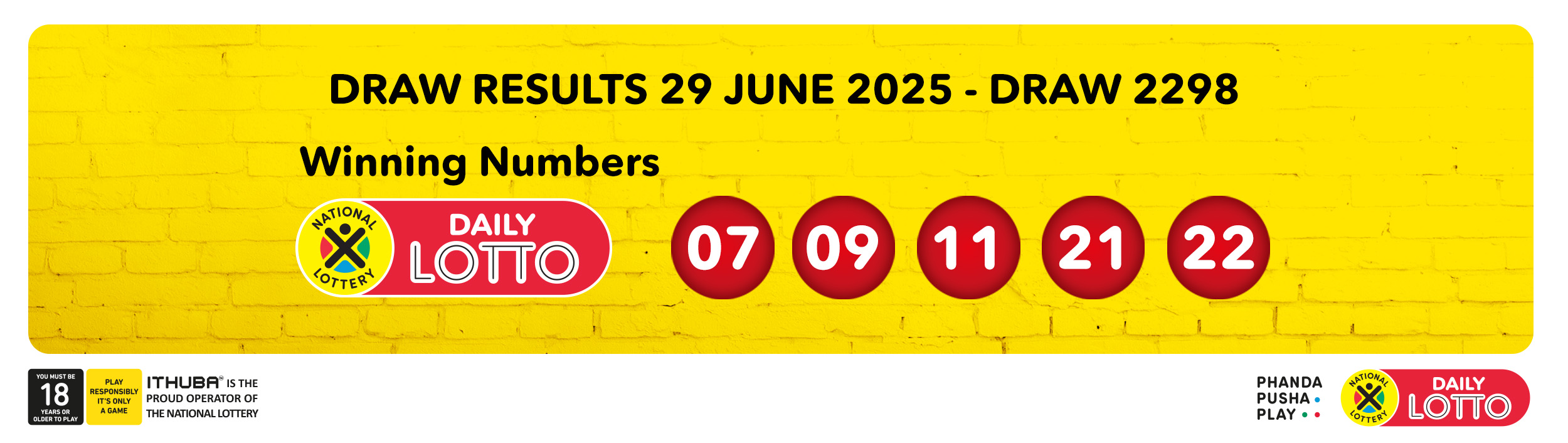 winning numbers for the Daily Lotto draw on Sunday, 29 June 2025
